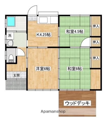 宮崎県都城市 1階建 築52年(3K)の間取り写真