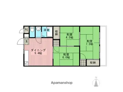 ひまわりマンション(3DK/2階)の間取り写真