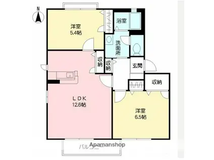 フォーレス若葉(2LDK/2階)の間取り写真
