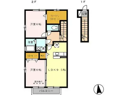 グランモア TOJIKI(2DK/2階)の間取り写真