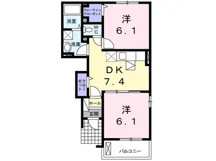 サルヴァトーレ B棟(2DK/1階)の間取り写真