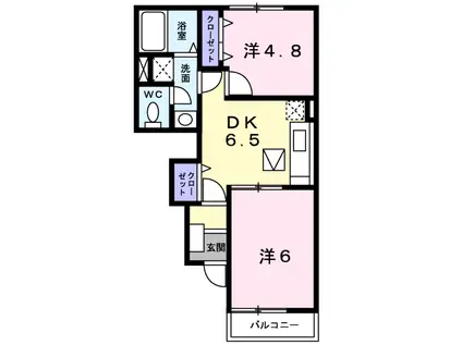 エストボヌールA棟(2DK/1階)の間取り写真