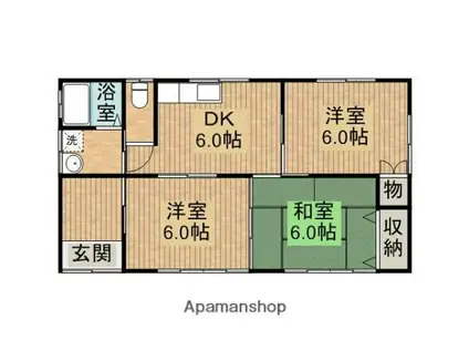 日豊本線 西都城駅 バス乗車時間:25分 西都城駅バス停で下車 徒歩14分 1階建 築18年(3DK)の間取り写真