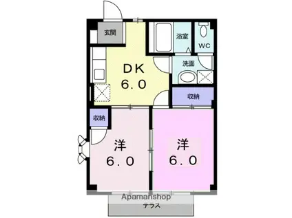 セゾンシティC(2DK/1階)の間取り写真