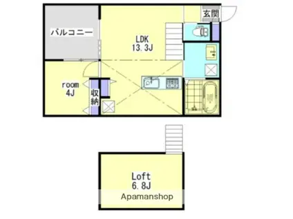 PALAZZO B棟(1LDK/2階)の間取り写真