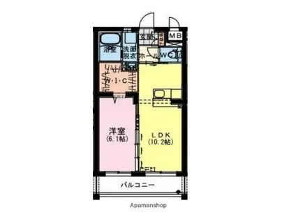 M10.若葉(1LDK/2階)の間取り写真