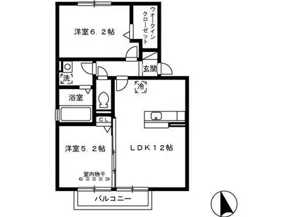 NS BLANC D棟(2LDK/2階)の間取り写真