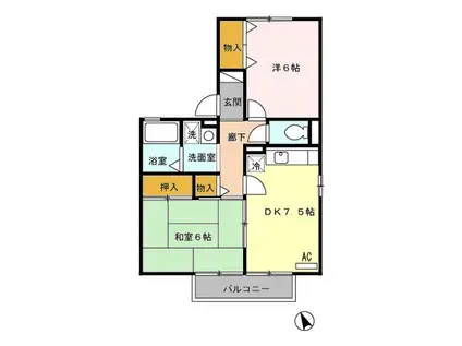 シャルマンコートA・BB棟(2DK/1階)の間取り写真