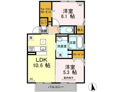 アールエム吉尾 B棟(2LDK/1階)の間取り写真