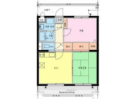サングリーン藤沢(2DK/1階)の間取り写真