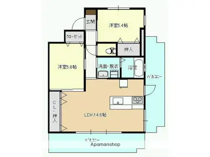 J.FEEL高千穂通(2LDK/9階)の間取り写真