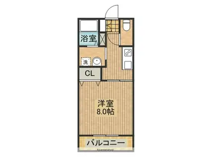 オーブⅢ(1K/4階)の間取り写真