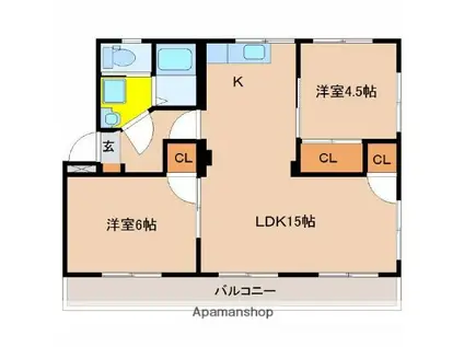 金丸マンション(2LDK/4階)の間取り写真