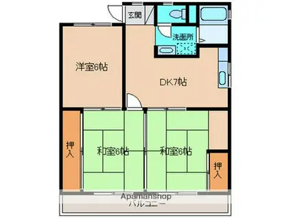 蓮ヶ池ハイム(3DK/2階)の間取り写真