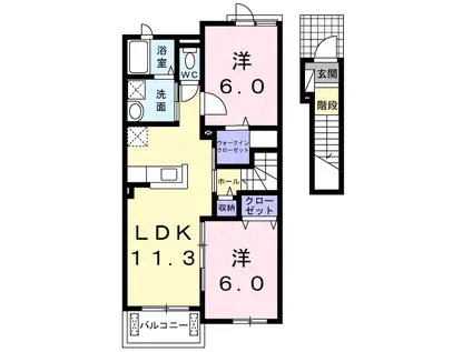 ブリーゼ楓Ⅱ B(2LDK/2階)の間取り写真