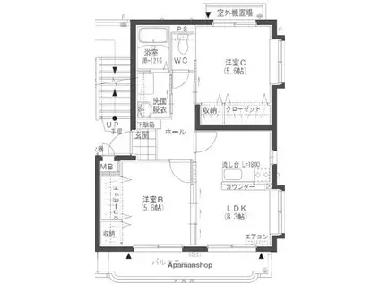 ファーブ花山手(2LDK/3階)の間取り写真