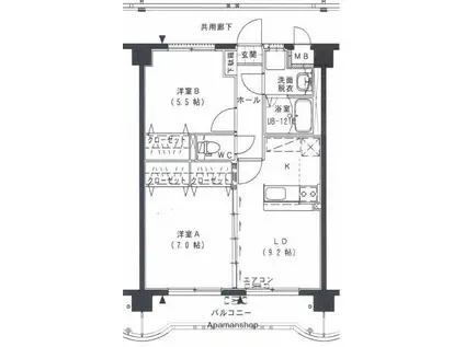 三門マンション(2LDK/4階)の間取り写真