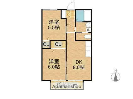 ファミールあおきA棟(2DK/2階)の間取り写真