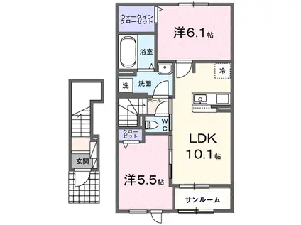 プラネッツ・リラン Ⅱ(2LDK/2階)の間取り写真