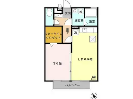 リバーセントB棟(1LDK/1階)の間取り写真