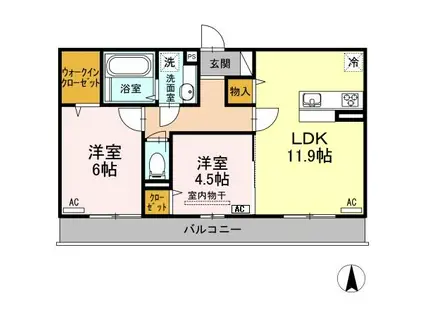 ヴィレッタ A棟(2LDK/3階)の間取り写真