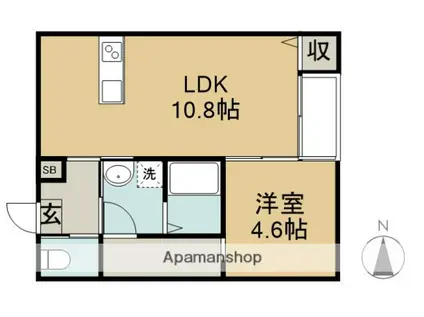CUORE B棟(1LDK/2階)の間取り写真