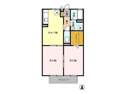 コンフォーレ りんどうヶ丘(2DK/2階)の間取り写真