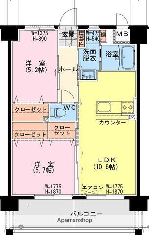 延岡・北小路YMマンション(2LDK/3階)の間取り写真