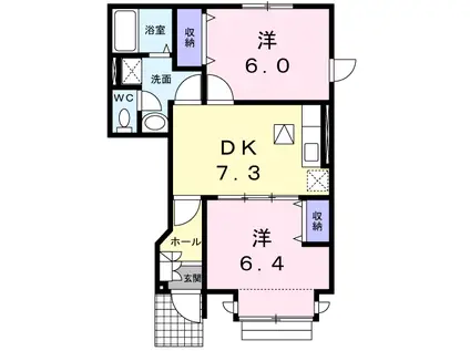 エクセレンテ北原A(2DK/1階)の間取り写真