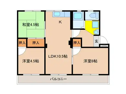 金丸マンション(3LDK/4階)の間取り写真