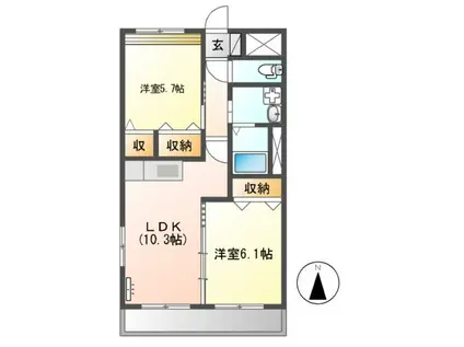 ベル・ブランシュ(2LDK/2階)の間取り写真