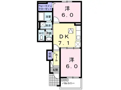 グランソレイユ(2DK/1階)の間取り写真