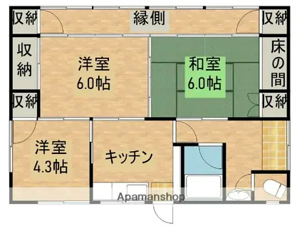 日豊本線 宮崎駅 バス乗車時間:33分 下高岡バス停で下車 徒歩4分 1階建 築53年(3K)の間取り写真