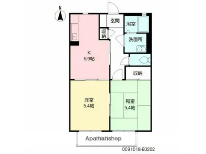 ルーチェレ・ドーマE棟(2K/2階)の間取り写真