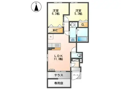 CELSUS GRANDE(2LDK/1階)の間取り写真