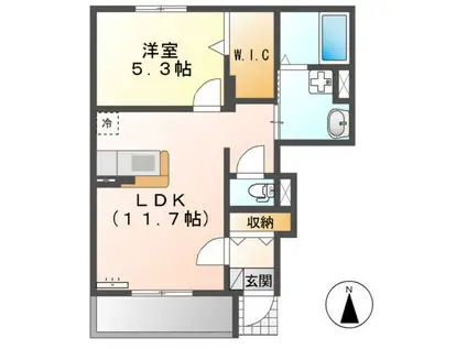 シャイニングヒル(1LDK/1階)の間取り写真