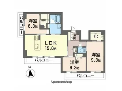 グリナージュ イマムラ(3LDK/3階)の間取り写真