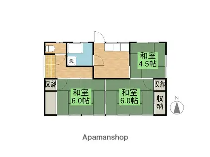 日豊本線 宮崎駅 バス乗車時間:4分 下高岡バス停で下車 徒歩40分 1階建 築53年(3K)の間取り写真