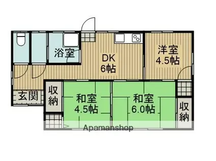 宮崎県宮崎市 1階建 築38年(3DK)の間取り写真