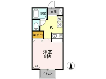 ジェネスハイツ A棟(1K/2階)の間取り写真