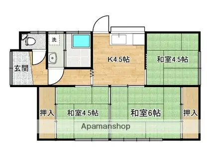 宮崎県都城市 1階建 築37年(3K)の間取り写真