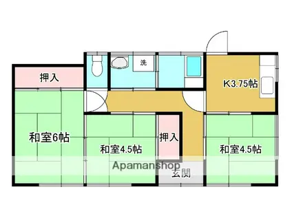 日豊本線 都城駅 バス乗車時間：12分 上ノ原バス停で下車 徒歩5分 1階建 築58年(3K)の間取り写真