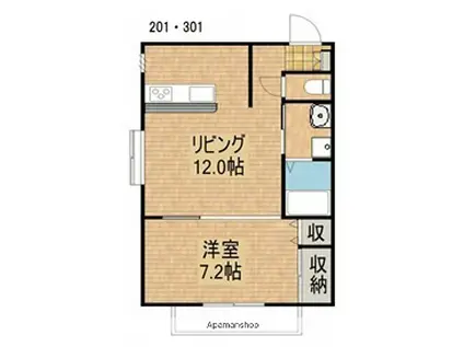 アヴァンセ八幡(1LDK/2階)の間取り写真