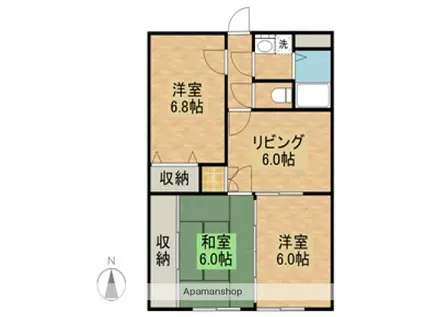 礼可ハイツ(3DK/3階)の間取り写真