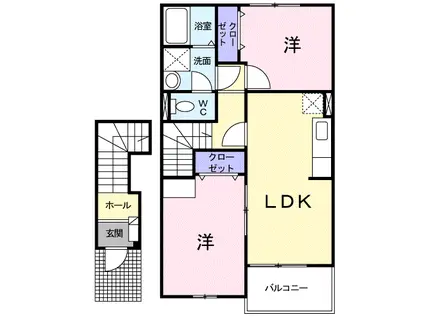 プリムローズヴィラD(2LDK/2階)の間取り写真
