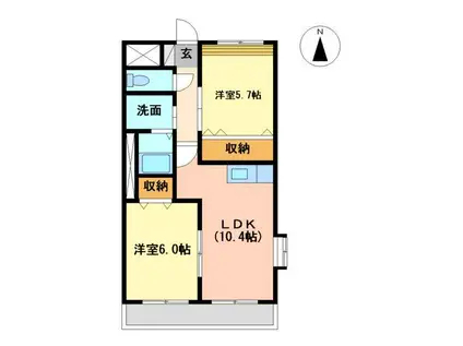 グランディール 一万城(2LDK/2階)の間取り写真