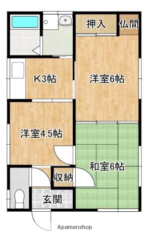 日豊本線 西都城駅 バス乗車時間:20分 末吉仲町バス停で下車 徒歩60分 1階建 築31年(3K)の間取り写真