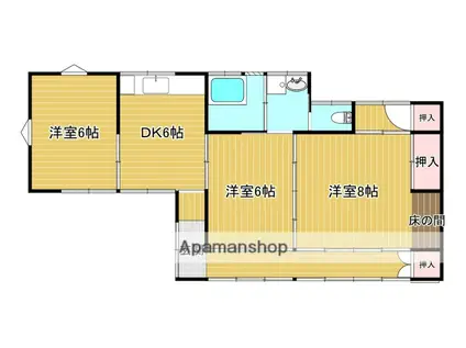 日豊本線 五十市駅 徒歩1分 1階建 築42年(3DK)の間取り写真