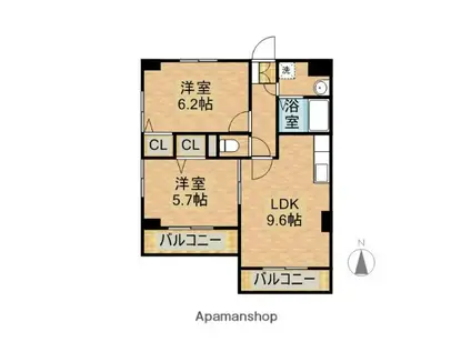 ヒローズ月見ヶ丘(2LDK/1階)の間取り写真