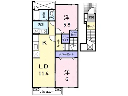 カルム メゾンⅡ(2LDK/2階)の間取り写真